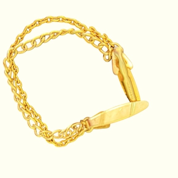 Vintage art deco Gold Chain sweater tie bar double chain patent number mark - Picture 4 of 7